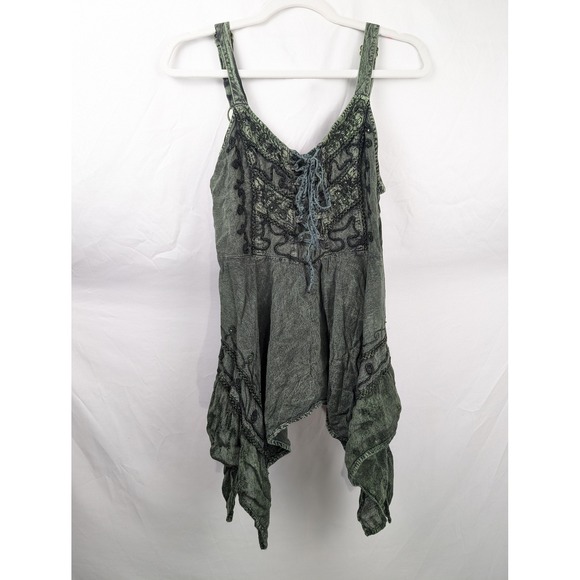 Y2K Beaded Lace Corset Tank Top Whimsigoth Grunge Fairy Asymmetrical Witch Vamp - Picture 2 of 11